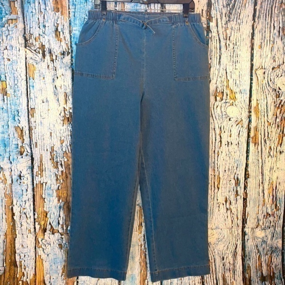 D&Co Wide Leg Elastic Waist Relaxed Denim Pants